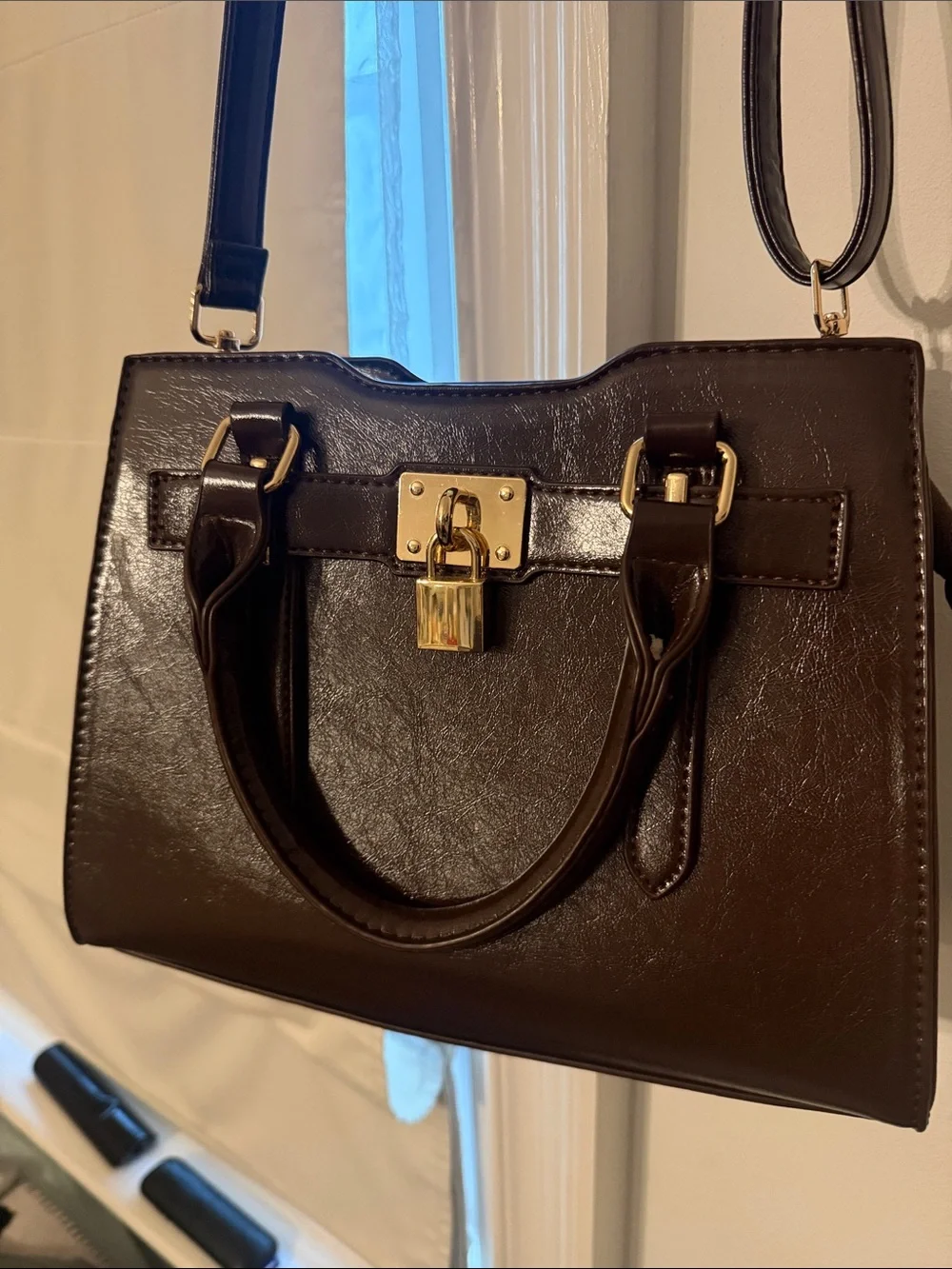 Classic Structured Leather Satchel - Dark Brown